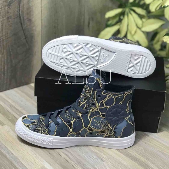 NWT Converse Ctas Leather HI Sharkskin Grey Gold - Picture 7 of 8